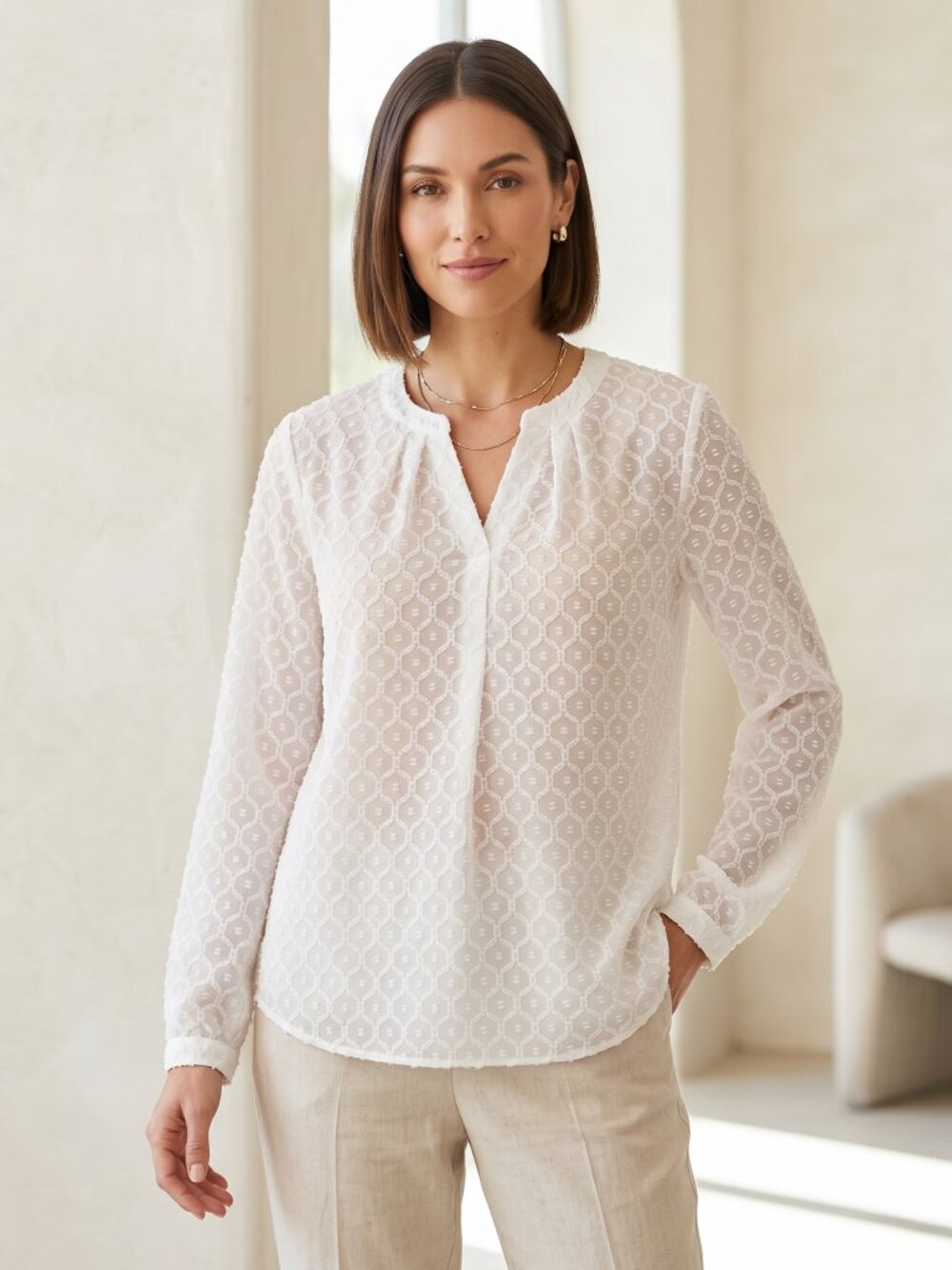 Talbots White Textured Peasant Top S Scandi Timeless Capsule Blouse Office Chic